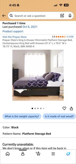 King bed frame with 6 drawers