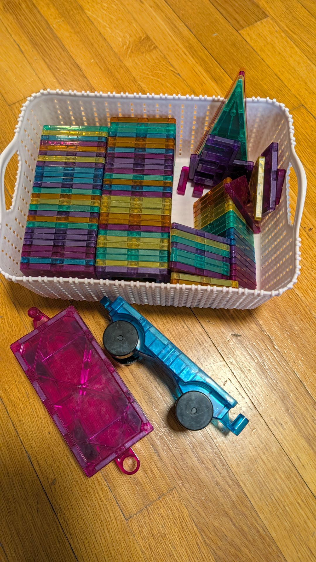 Stack of kids magnet tiles