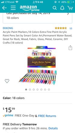 Acrylic Paint Markers,18 Colors Extra Fine Point Acrylic Paint Pens Set by Smart Color Art,Permanent Water Based, Great for Rock, Wood, Fabric, Glass