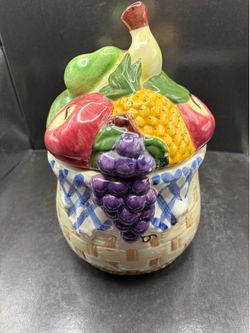 Susan Winget hand painted Fruit Basket Ceramic cookie jar