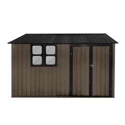 Metal garden sheds 10ftx8ft outdoor storage sheds Brown+Black with window