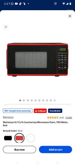 Mainstays 0.7 Cu ft Countertop Microwave Oven, 700 Watts, Red