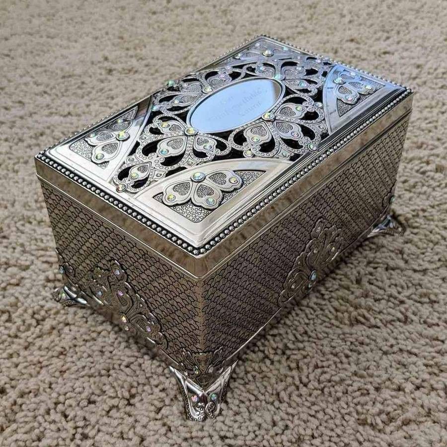 Things Remembered & Swarovski Crystal "Anastasia" silver clad musical keepsake memory jewelry box