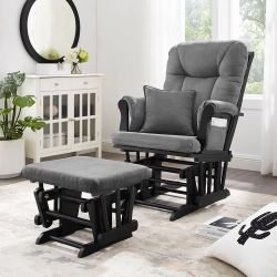 Angel Line Monterey II Glider and Ottoman, Black Finish with Dark Gray Cushions Black Finish w/ Dark Gray Cushions 