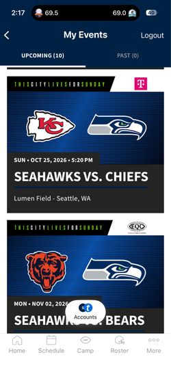 Seahawks vs Chiefs | Section 304, Row D | 2-4 Tickets