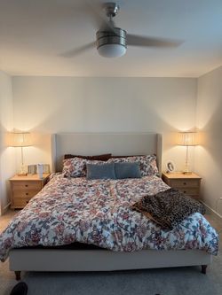 Upholstered cream bed frame king size