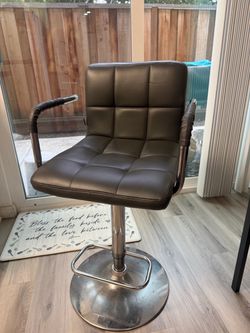 Brown Faux Leather Adjustable Bar Stool with Arms