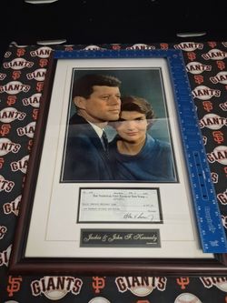 Jackie & John F. Kennedy Framed Photo withon Facsimile Check