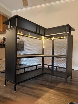 Black L-Shaped Home Bar with Shelving & LED Lights