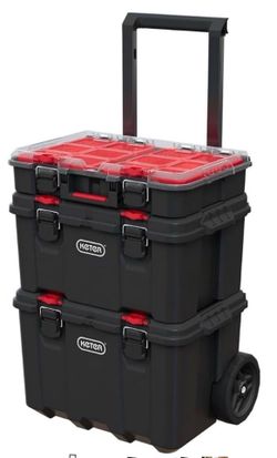 Stacked Rolling toolbox with 2 storage boxes