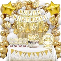 Gold Birthday Decorations /89pcs /Party Banner, Pennant, Hanging Swirl,Foil Backdrops, Balloons/new
