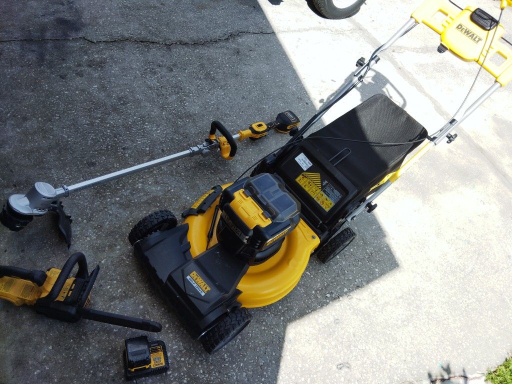 DeWalt Battery Powered Mower With Weed Eater Battery Charger Combo