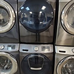 Samsung AddWash 5.0cu Ft Large Capacity Front Loading Washer And Stackable Gas Dryer Set In Black Stainless Steel 