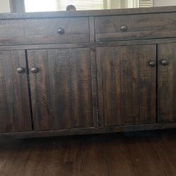 Wood Dining Table With Bench And Sideboard Buffet