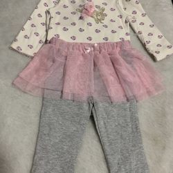 New Small Wonders Girls Size 6/9 Month Bunny Onesie And Leggings Easter Outfit