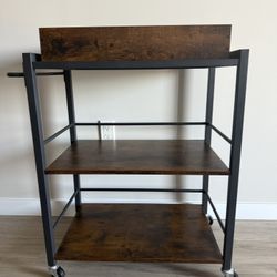 Rustic Brown & Black Kitchen Cart w/Removable Tray & Wheels