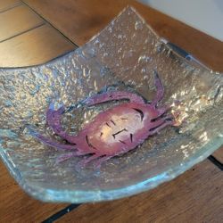 Glass Bowl With Infused Copper Crab 