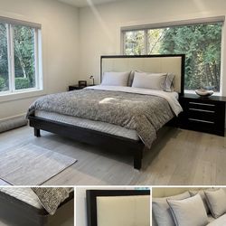 Modern King Bedroom Set with Padded Headboard with Mattress