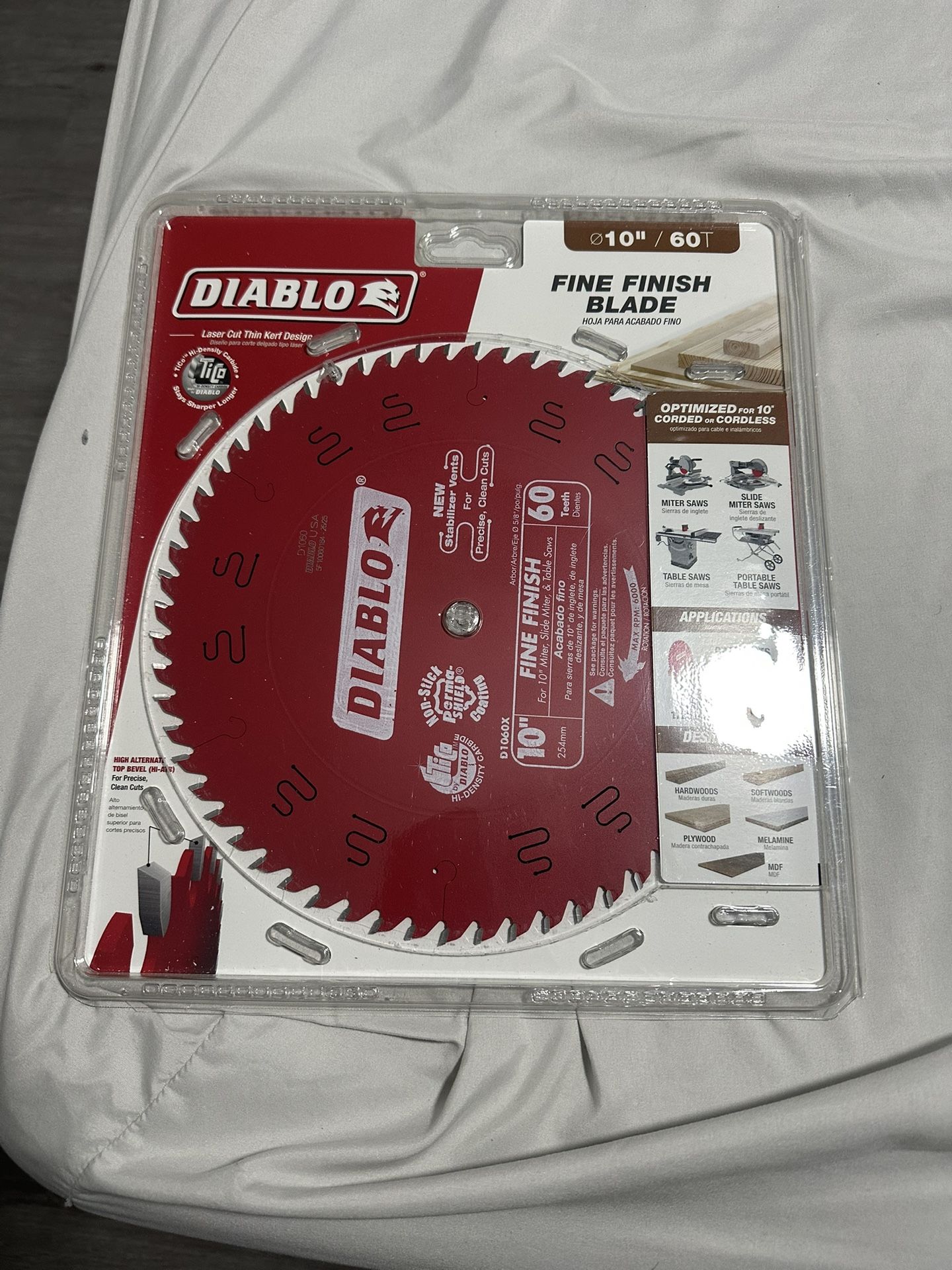 Diablo 10” 60-Tooth Fine Finish Circular Saw Blade D1060X – For Miter & Table Saws,