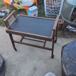 Mid-Century Modern Black and Wood Bar Cart