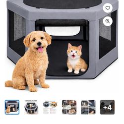 Pet Playpen with Top - Perfect for Puppies & Small Dogs - Indoor and Outdoor Puppy & Dog Covered Play Pen - Features 2 Doors for Easy in and Out Acces