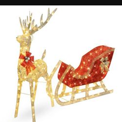 Lighted Christmas Reindeer & Sleigh Outdoor Decor Set w/ LED Lights

