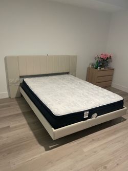 Bundle: Queen Bed Frame + Serta Perfect Sleeper Mattress - Excellent Condition