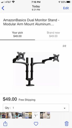 dual monitor brakets up to 30” monitors