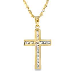 Yellow Gold Cross Pendant Chain Necklace