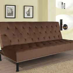 Brand New Brown Microfiber Nail Studded Sofa Bed 