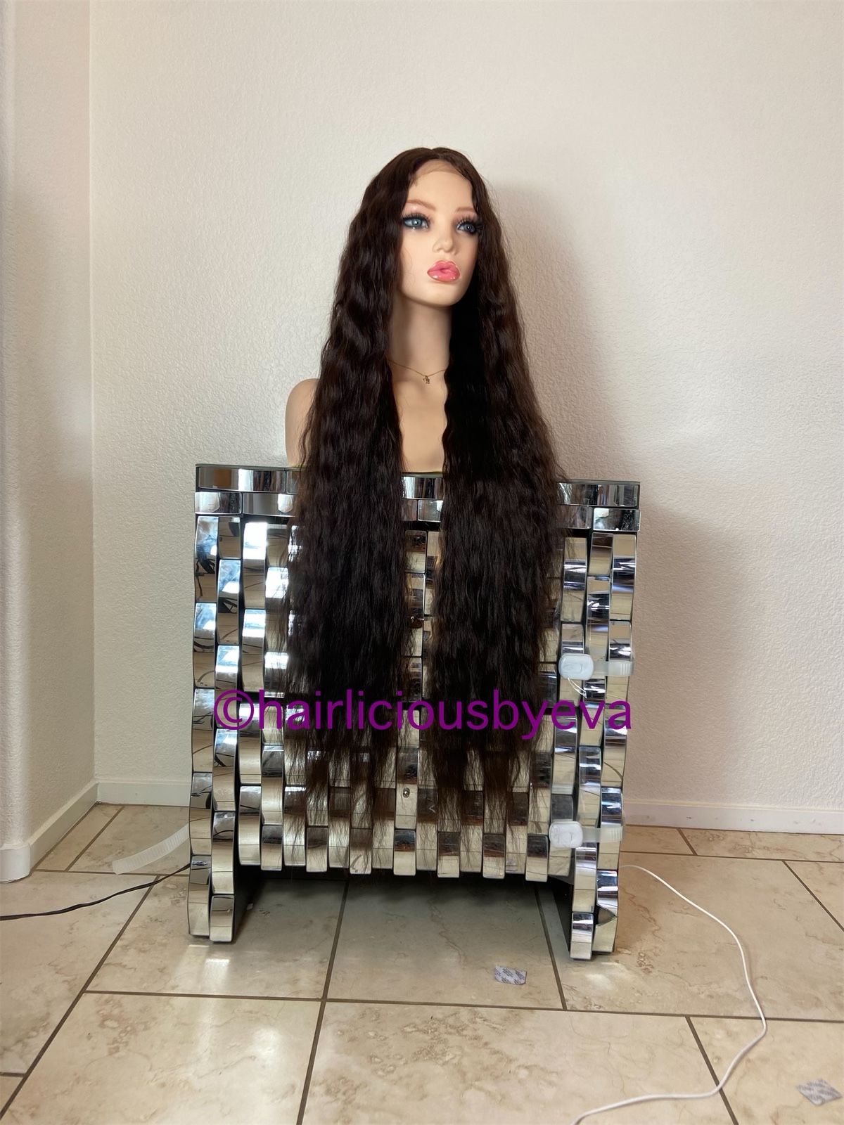 Dark Brown Wig Color 4 Middle Part 32 Inch Extra Long Premium Quality Synthetic Heat Ok