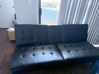 Black Faux Leather Tufted Futon Sofa