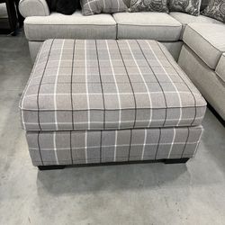 Square Grayscale Plaid Ottoman