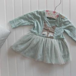Jessica Simpson Baby Girl Eggshell Blue Fox Tulle Skirted Dress 0-3M 0-3 Months 