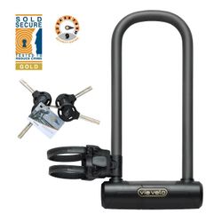 Via Velo Bike U Lock Longer | Pro U Lock 20CrMnTi Steel Anti-Theft 16mm Shackle with Bracket and Sold Secure Gold Approval for Road, Mountain, Electri
