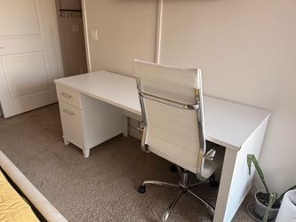 White Desk with Drawers and Office Chair