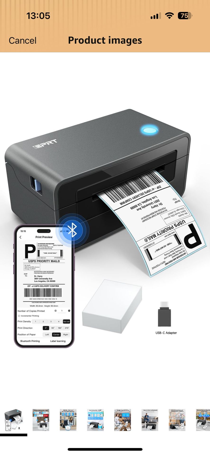 Bluetooth Shipping Label Printer