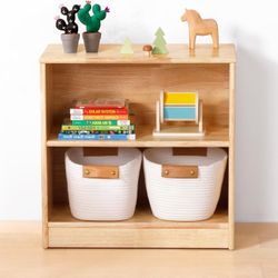 OOOK Rubber Wood Montessori Shelf and Toy Storage, 23.6" L, Compact Toddler Bookshelf for Small Space, Solid Wood Storage Cabinet Shelves for Classroo