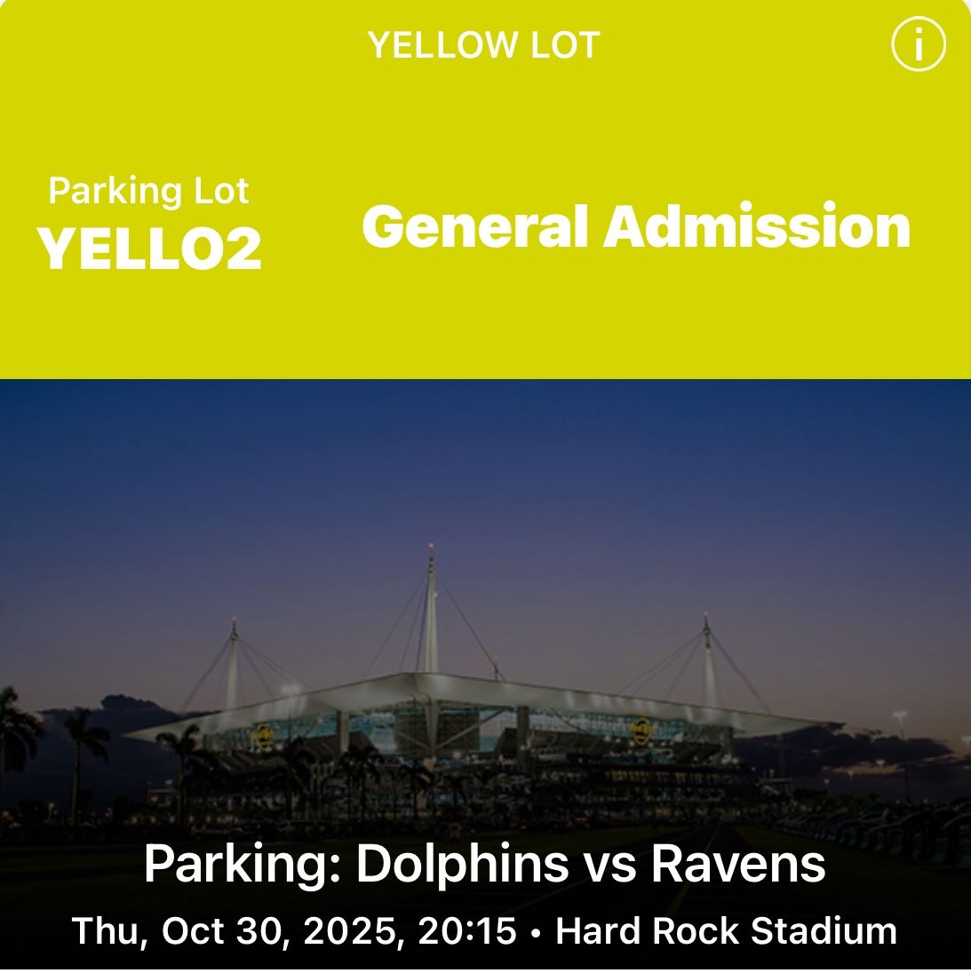 Ravens vs Phins Parking Pass !!!