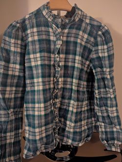 Loft Womens Green White Plaid Cotton Long Sleeve Button Front Blouse Size Small