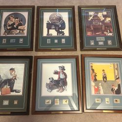 Lot Of 6 Norman Rockwell Prints With Commemorative Stamps