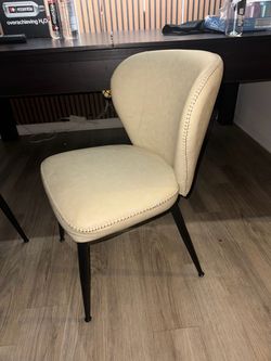 Cream Leather Dining Chair with Black Metal Legs