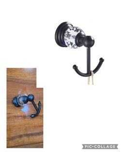 Crystal Black Towel Hook, Bathroom Robe Hook, Coat Rack Hanger, Double Towel Hooks
