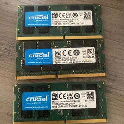 16GB DDR4 Crucial Laptop Ram - 3 Sticks Available