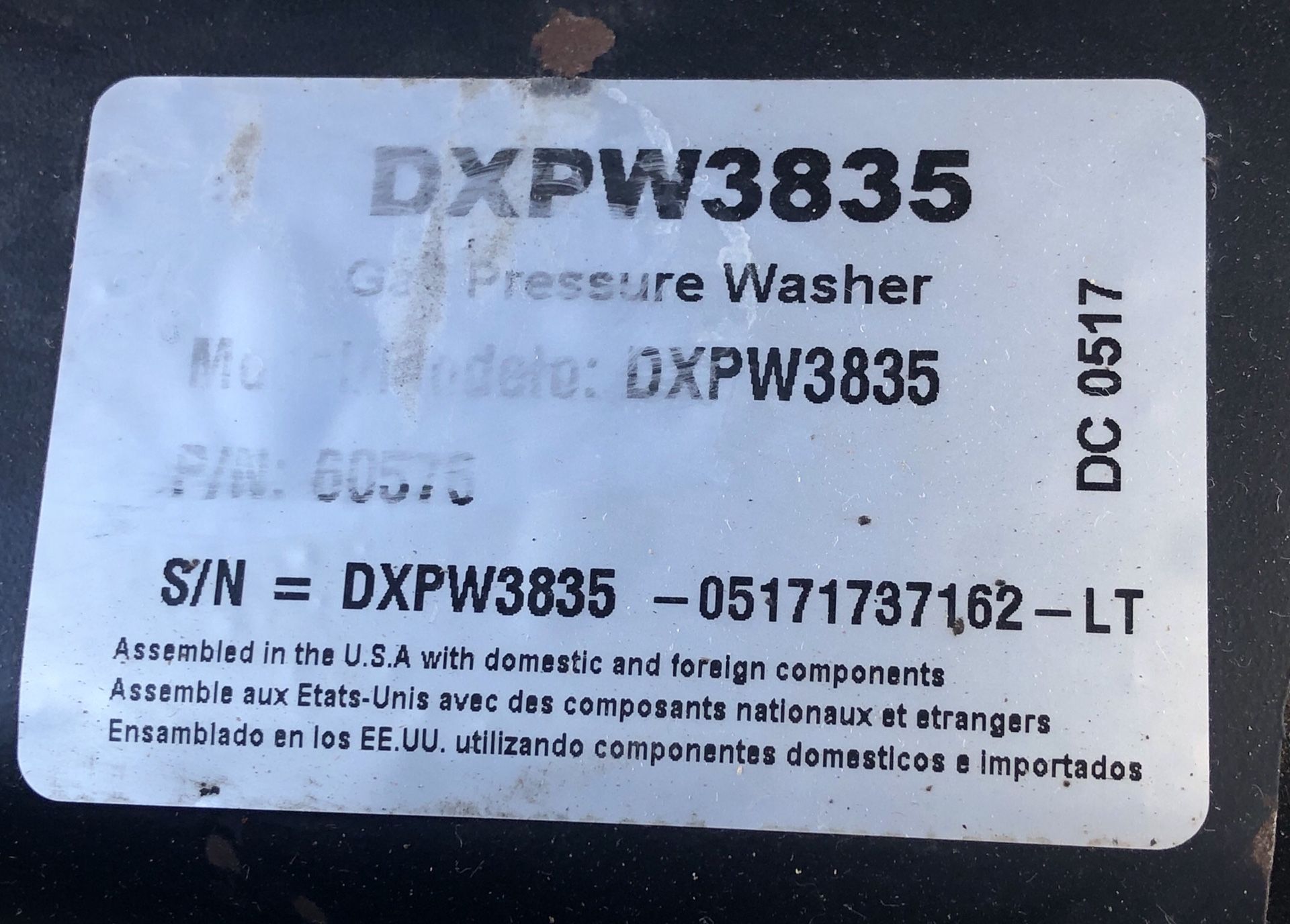 Dewalt DXPW3835 3800 3 800 PSI 3.5 gpm pressure washer hose tips