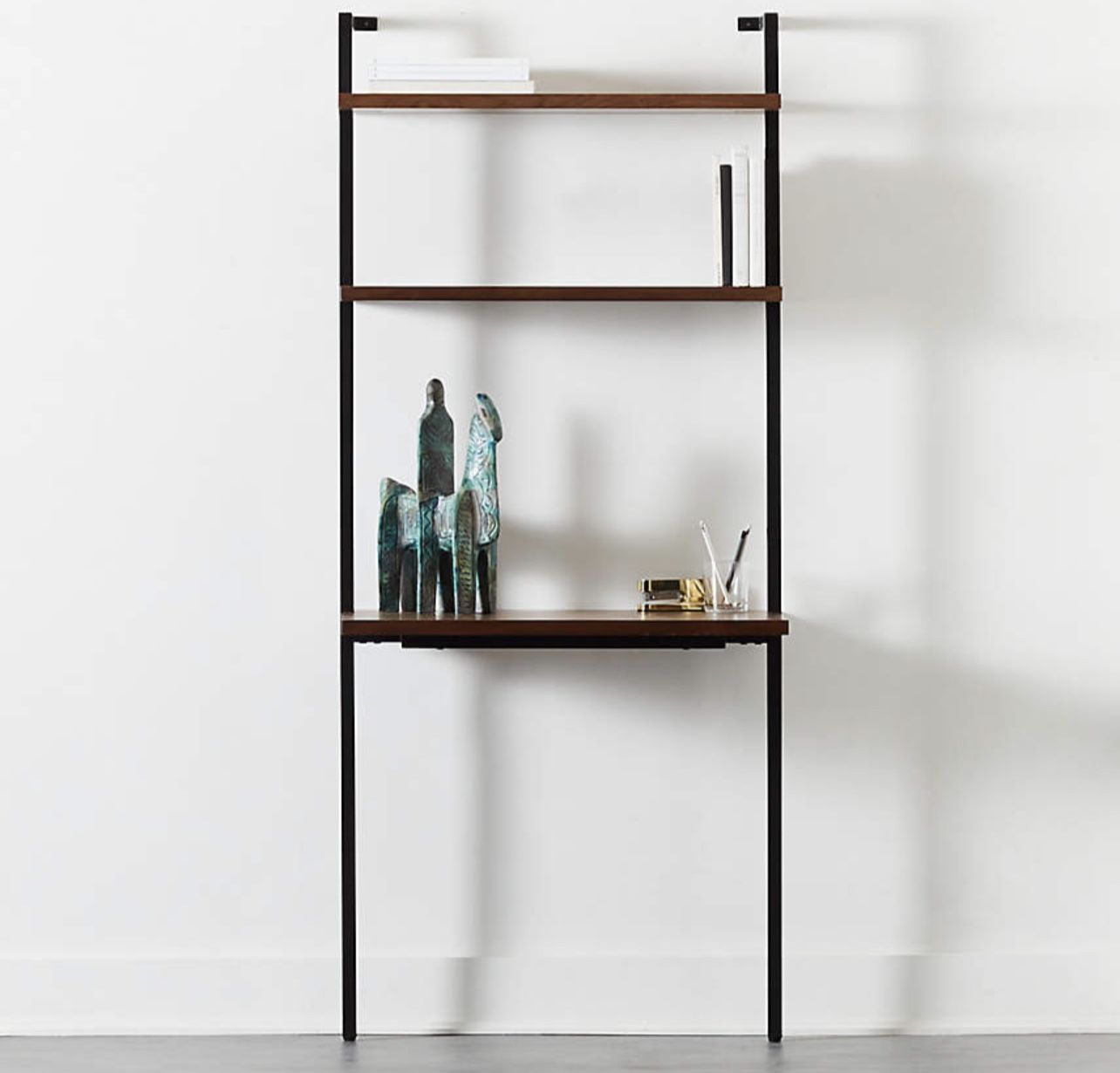 HELIX WALNUT WOOD WALL MOUNT DESK WITH SHELVES 70''