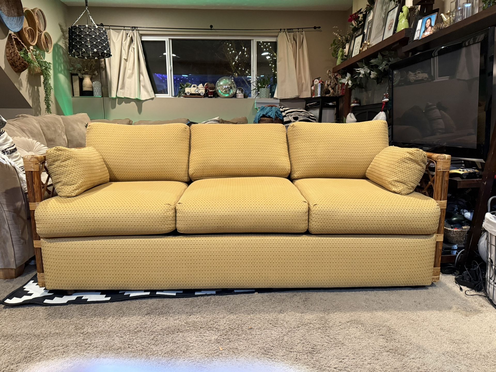 Mid Century Modern Rattan Sleeper Couch