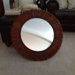 Vintage Rattan Round Mirror