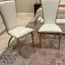 WHITE/CREAM DINING CHAIRS GOLD METAL FRAME
