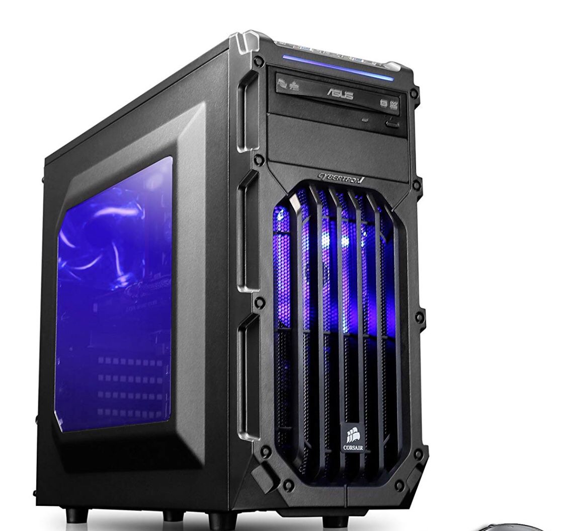 CYBERTRONPC COMPUTER DESKTOP CASE WITH 2 RED LIGHT FANS- CASE ONLY